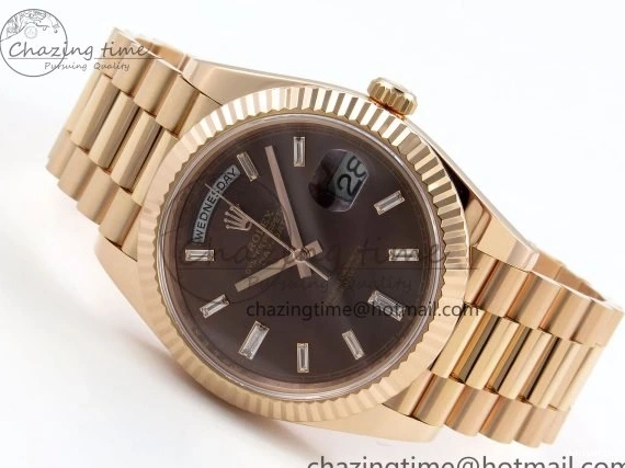 Brown 40 on DayDate Steel Dial Crystal 228235 904L President Bracelet VR3255 ARF 0225